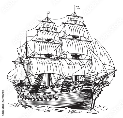 Pirate ship sailboat retro sketch © BigJoy