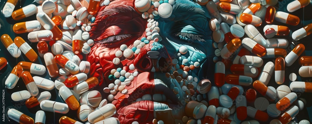 Fototapeta premium Capture the duality of painkillers and the potential dangers of overdose in a thought-provoking artwork