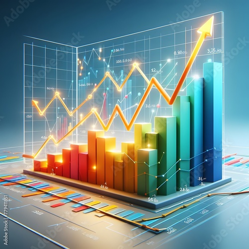 Closeup financial chart with uptrend line. business graph showing growth