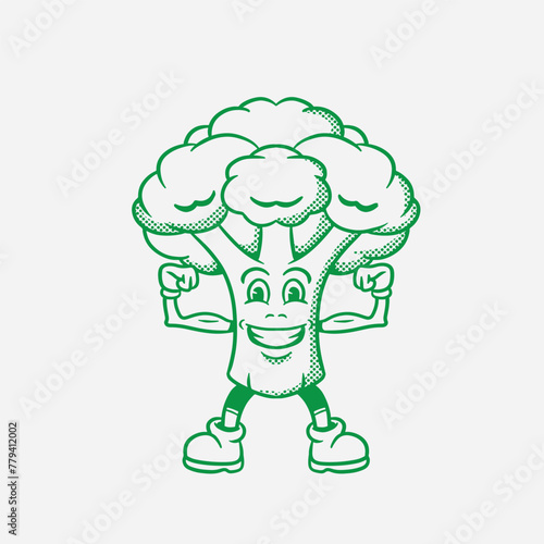 mascot broccoli with retro style good for brand design 