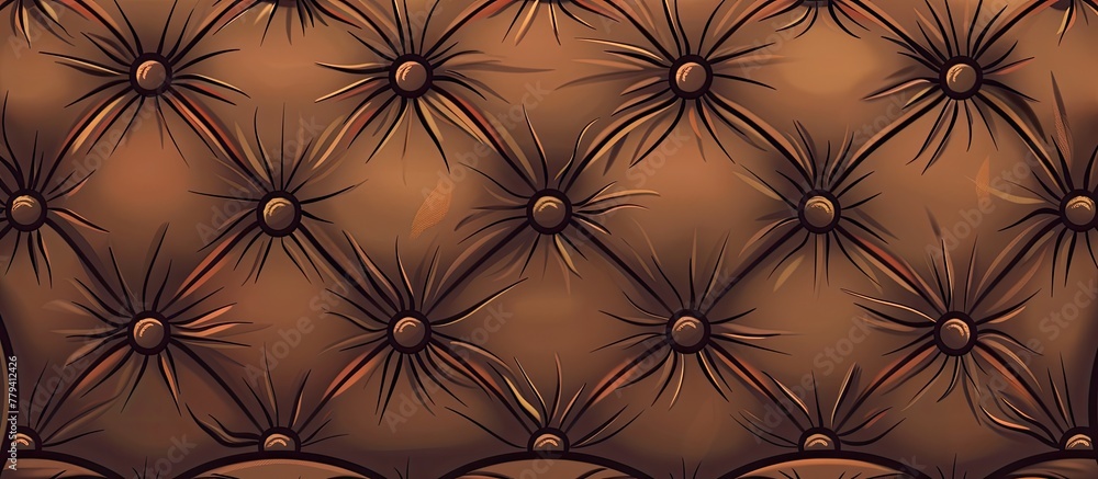 A detailed shot of a symmetrical brown leather couch with button pattern creates an artful display. The intricate design is captured in macro photography A detailed shot of a symmetrical brown leather couch with button pattern creates an artful display. The intricate design is captured in macro photography