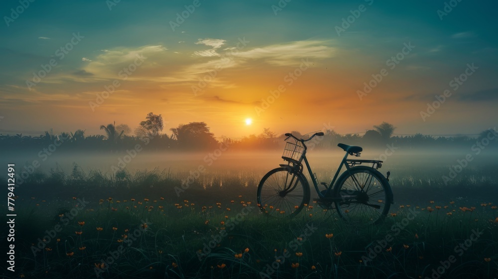 silhouette of bicycle on sunset silhouette of bicycle on sunset