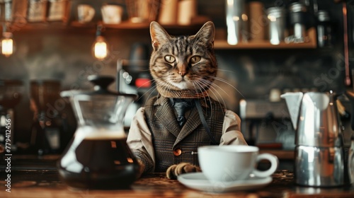 cat dressed as a barista
