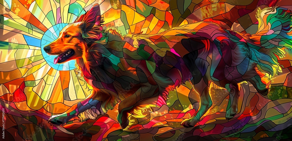 Trippy Psychedelic Dog Art: Colorful and Vibrant Abstract Representation of Canine