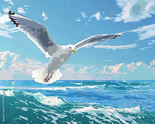 Seagull clipart soaring over the ocean © BURIN93
