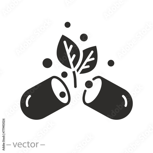 natural organic supplements icon, herb medicine, biologically active additive, flat symbol on white background - vector illustration