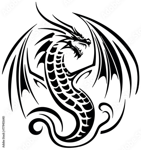 Drawing of Dragon with Outstretched Wings as Logo