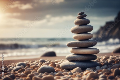 Stack of zen stones on the seashore. Zen concept