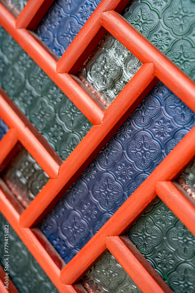 Begonia embossed stained glass windows of ancient Lingnan buildings in China