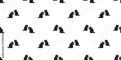cat seamless pattern kitten calico neko sitting munchkin pet vector cartoon doodle gift wrapping paper tile background repeat wallpaper illustration isolated design