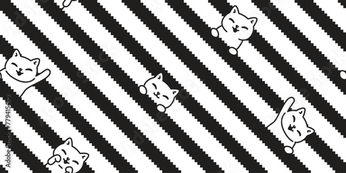 cat seamless pattern kitten striped zigzag neko calico munchkin pet vector cartoon doodle gift wrapping paper tile background repeat wallpaper illustration isolated design