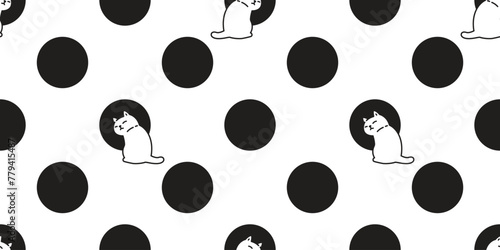 cat seamless pattern kitten polka dot neko calico sitting munchkin pet vector cartoon doodle gift wrapping paper tile background repeat wallpaper illustration isolated design