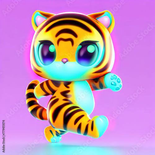 3D furry forest tiger with beautiful colors and white background. with Generative AI technology 