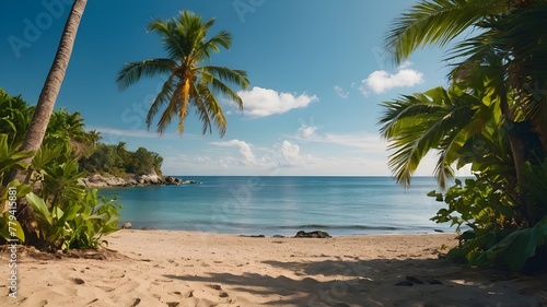  Escape to Paradise  Tropical Beaches with Sandy Shores  Crystal Clear Seas  and Palm Trees Under the Summer Sky.