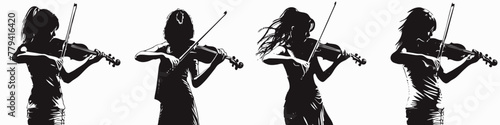 Set of four vector images of a violin player photo