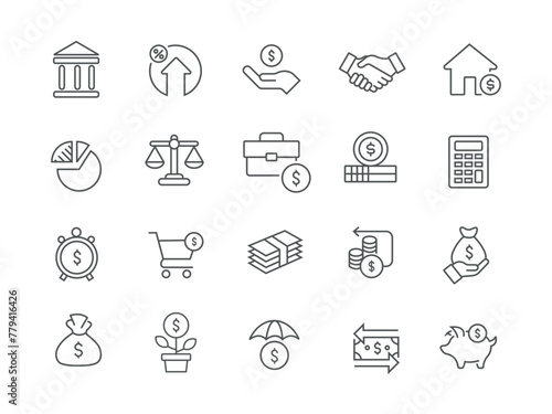 Investment icons. Capital. Dividends. A vector image. A set of icons.