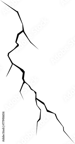 Surface crack, fissure in ground, concrete, crevices from disaster top view. Break on land surface from earthquake. Broken ground, wall, glass pattern effect. Damage