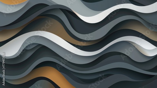 Abstract black and white with gold and orange wave pattern.