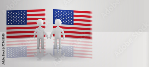 people silhouettes standing near American United States flags USA presidential election concept horizontal