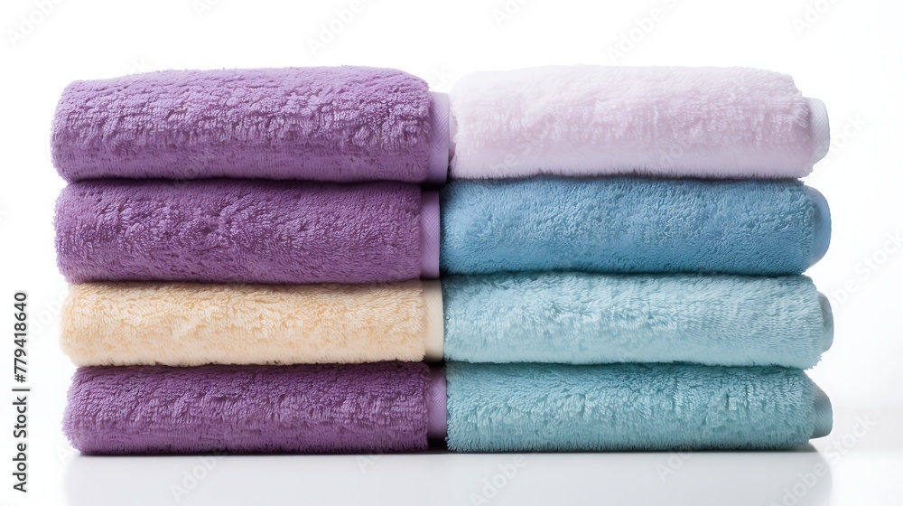 Stack of colorful towels on white background Stack of colorful towels on white background