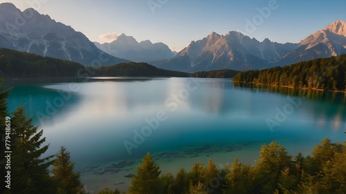 Lakes Reflecting Snow-Capped Peaks Against Cloudy Skies. 