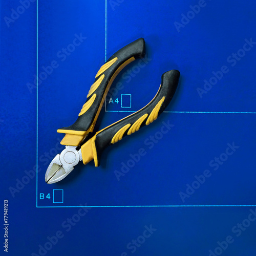 Pliers yellow blue marking industrial wire cutters cutters cut size electrician
