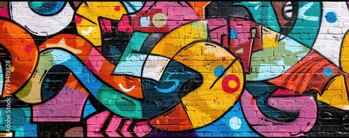 A vibrant  colorful graffiti art covering a massive brick wall  showcasing street art culture.