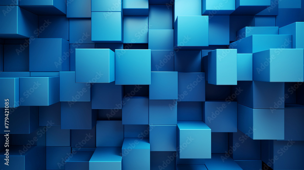 A background, 3d render Field of blue cubes wall. A background, 3d render Field of blue cubes wall.