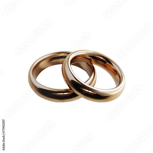 Wedding rings attached together isolated on white background