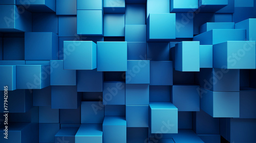 A background, 3d render Field of blue cubes wall.