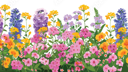 Panorama of colorful summer flowers. Flower bed 