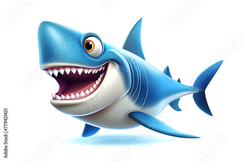 Cartoon shark with smiley face on white background. Generative Ai