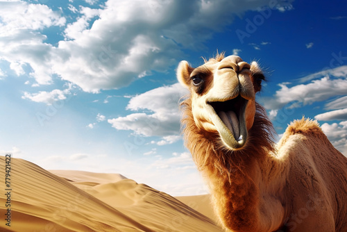 Camel in the Sahara desert. Generative Ai