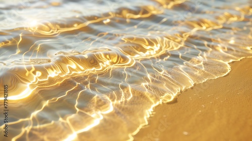 A gentle wave washing over golden sand, leaving patterns as it recedes photo