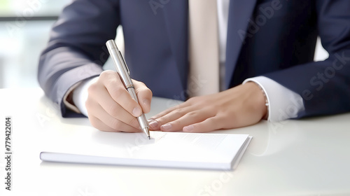 businessman's hand hold pen and wrinting document , sign contract , Business deal.