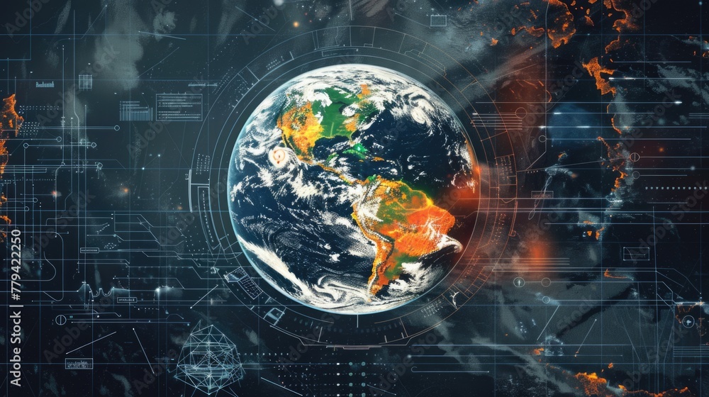 Fototapeta premium Digital art of Earth with heat map overlay
