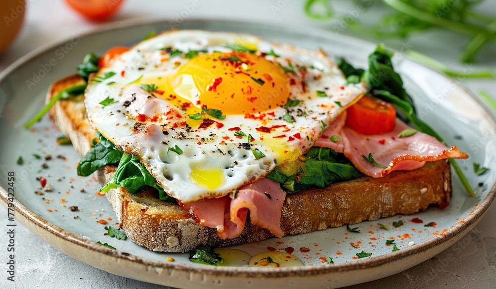 Plate with sandwich and egg