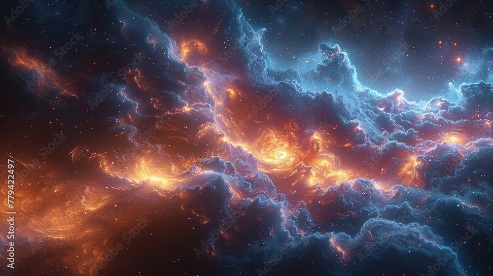 A Futuristic Quantum World Where Science and Imagination Come Together. Millions of light particles among cosmic dust.