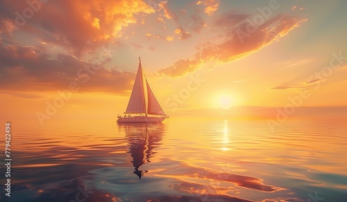 Sailboat floating in ocean at sunset