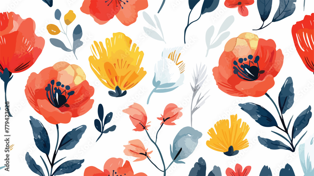 Pretty painted flowers  seamless background flat vector