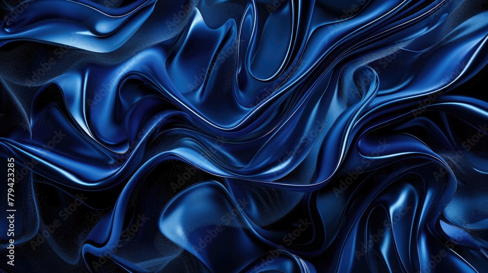 Flowing blue satin fabric with a silky sheen and ripples. Flowing blue satin fabric with a silky sheen and ripples.