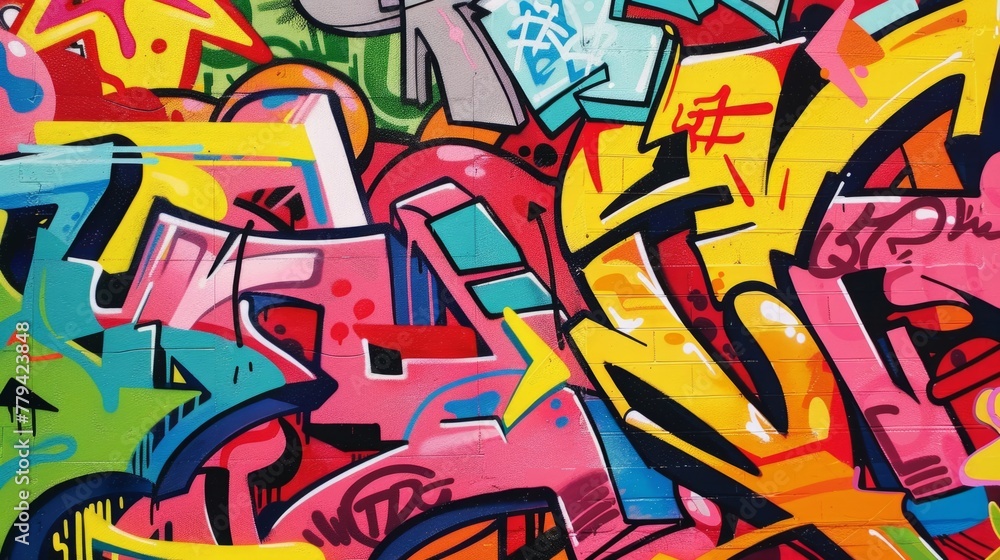 Vibrant Urban Graffiti Art Close-up
Close-up of a colorful graffiti wall, showcasing a blend of vibrant abstract shapes and street art elements.
