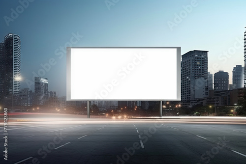 Blank Billboard on City Street at Dusk for Advertising and Promotion