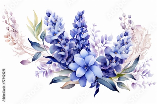 Watercolor hyacinth clipart featuring fragrant blooms in shades of purple and blue. flowers frame, botanical border, It's perfect for cards, patterns, flowers compositions, frames, wedding cards.
