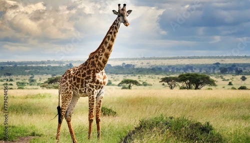 African Wildlife Wonder: Giraffe Amidst Golden Grasslands of the Wild Savanna"