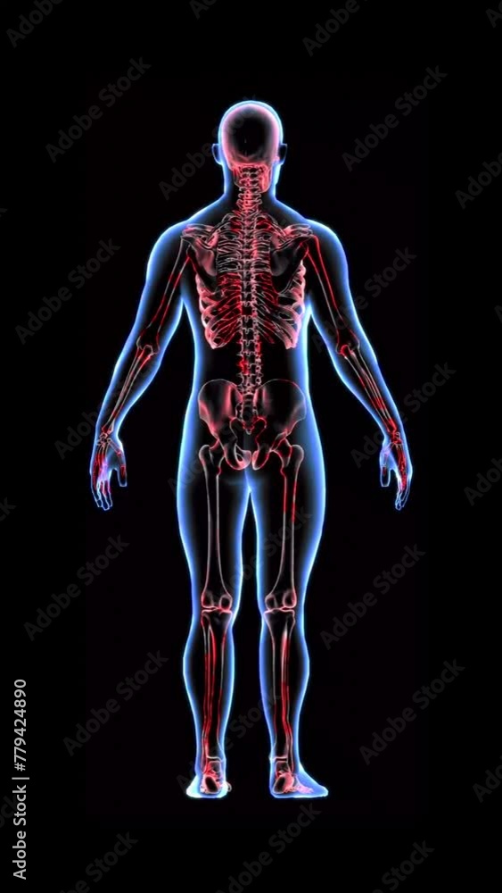 Human Body HUD X-ray of a man on computer monitor digital interface, Concepts of health science, medicine and technology, Vertical video size 4K 9:16 Human Body HUD X-ray of a man on computer monitor digital interface, Concepts of health science, medicine and technology, Vertical video size 4K 9:16