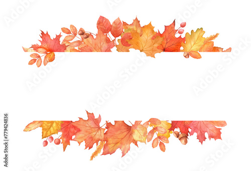 Rectangle fall frame. Autumn maple leaves isolated. Orange color foliage illustration