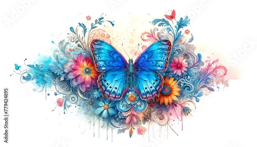 Watercolor Painting of Anna's Blue Butterfly photo