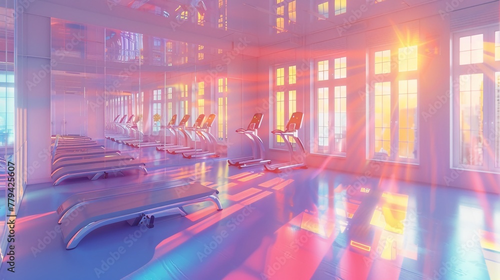 Pastel Holographic Gym: Energetic Fitness and Workout in a Futuristic Setting