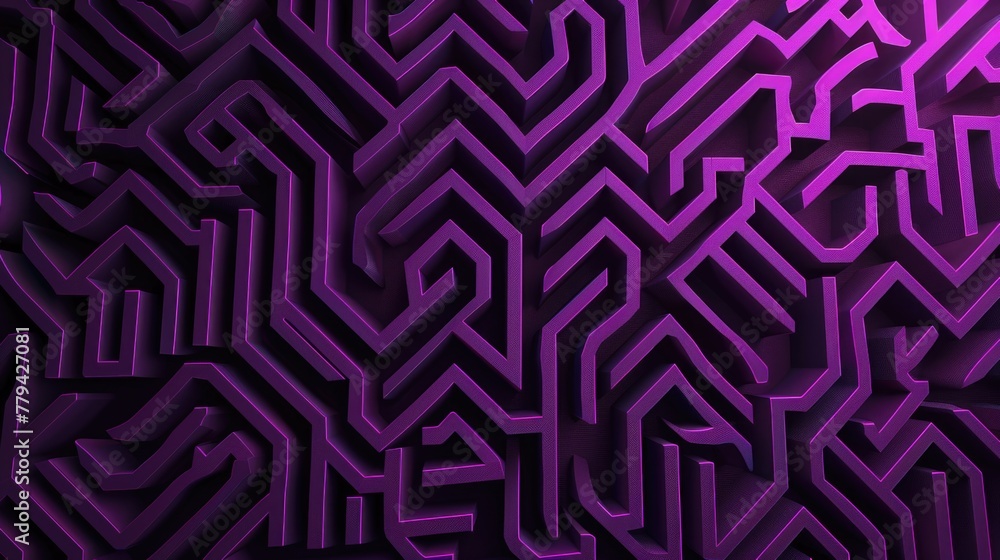 Abstract geometric maze in shades of purple. 3D digital art with lighting effect. Abstract geometric maze in shades of purple. 3D digital art with lighting effect.